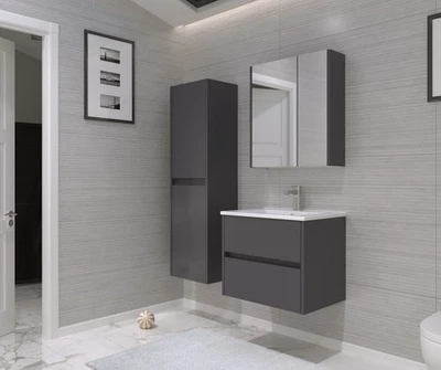 Orka Side Badmöbel Set 65 cm/85 cm Waschtisch&Keramik Waschbecken&Spiegelschrank - Bild 1 von 4