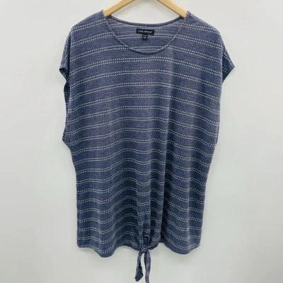 Camiseta Lane Bryant para mujer talla grande 22/24 manga corta a rayas corbata delantera azul 2726 Foto 1 de 4