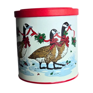 Vintage Christmas Tin, Geese On Parade, The Potpourri Press, made in USA - Picture 1 of 4