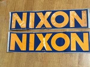 Vintage Richard Nixon Presidential Campaign Car Bumper Stickers Orange and Blue - Afbeelding 1 van 5