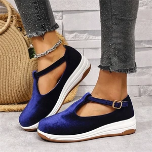 Women's T-Strap Shoes Platform Loafers Arch Support Comfort Casual Slip On Walk - Picture 1 of 14