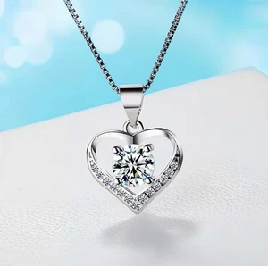 Kristall Herz Anhänger Charm 925 Sterling Silber Kette Halskette Damen Schmuck - Bild 1 von 5