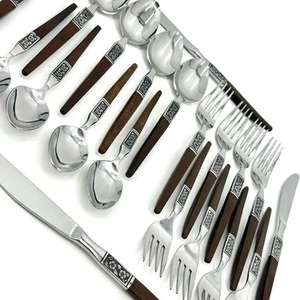 MCM De Colección EKCO Eterna Acero Inoxidable Imitación Madera Mango Cubiertos Japón Lote 20 Piezas EKS14 - Imagen 1 de 15