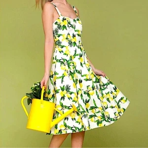 Avec Les Filles Lemon Fit N Flare Skater Rockabilly Midi Dress Size 10 New - Picture 1 of 16