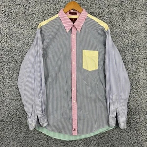 Vintage Nordstrom Shirt Mens 17.5 35 Colorblock Stripe Button Down 90s Adult XL - Picture 1 of 12