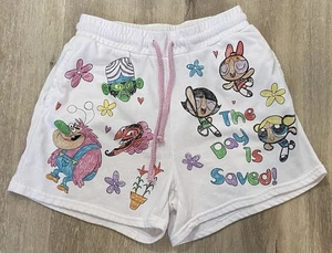 Powerpuff Girls Cartoon Network White Shorts M Side Pockets “Day is Saved” - Picture 1 of 5