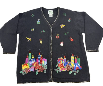 The Quacker Factory Christmas Sweater Cardigan Ornaments Presents Candles 1X - Image 1 of 4