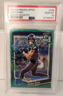 2023 Donruss Optic Green Velocity Prizm Jake Bobo Seahawks RC Rookie PSA 10 - Image 1 of 4