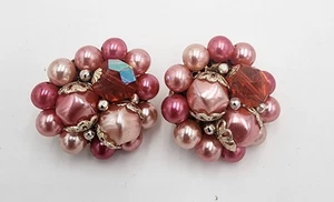 Orecchini vintage con clip perla rosa - Foto 1 di 3