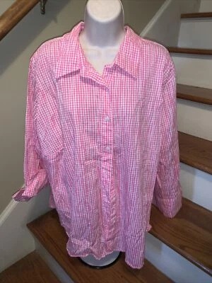 WESTBOUND WOMAN Pink White Checker 3/4 Sleeve Blouse Top Shirt Size 2X ❤️tb11j8 - Image 1 of 4