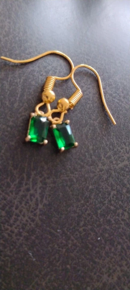 Drop Earrings with simulated Emerald Gemstone  - Image 1 of 1