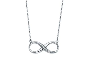 14K SOLID WHITE GOLD INFINITY 18” LONG NECKLACE - 14K REAL GOLD - 2.4 gr - Picture 1 of 9