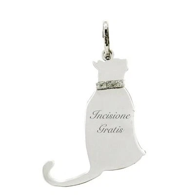 Ciondolo gatto seduto mm 27x21 in argento 925 rodiato -personalizzabile- - Immagine 1 di 2