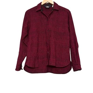 Vintage Woolrich Shirt Women 8 Black Red Wool 1980s Plaid Flannel Leather Patch - Picture 1 of 6