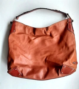 COLE HAAN Paige cognac leather hobo bag top handle purse snap close boho simple - Picture 1 of 17