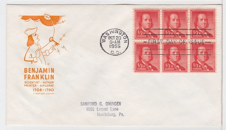 TurtlesTradingPost- Benjamin Franklin 1/2c -  #1030- 1955 FDC Farnam Cachet - Image 1 of 1