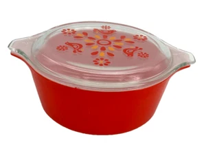 Vintage Pyrex Red 1 Qt Round Casserole Friendship Birds Clear Lid (HH) - Picture 1 of 7