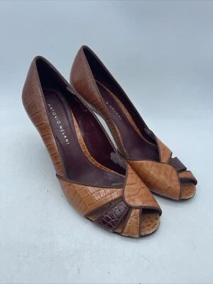 Zapatos vintage para mujer ANTONIO MELANI marrón tacón cuero cocodrilo punta abierta talla 7,5 M Foto 1 de 4