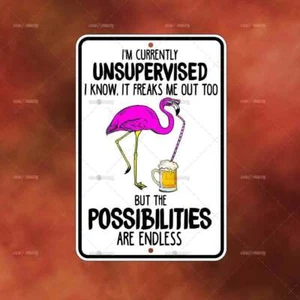 Unsupervised Flamingo metal Sign Home room wall art gift funny house decor A2390 - Picture 1 of 1