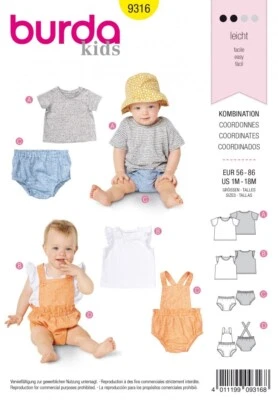 Burda Sewing Pattern 9316 Baby Ages: 1 Month-18 Months - Image 1 of 3