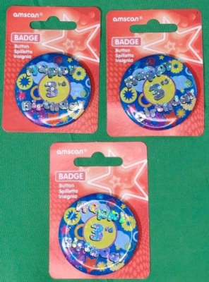 Happy 3rd Birthday Small Badge Party Accessory Amscan Anagram Holog CINT996628 - Image 1 of 2