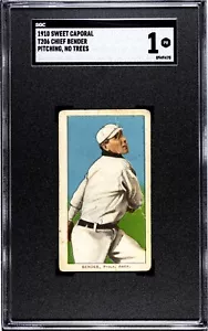 1909-11 T206 CHIEF BENDER Sweet Caporal Pitching No Trees SGC 1 ATHLETICS HOF - Picture 1 of 2