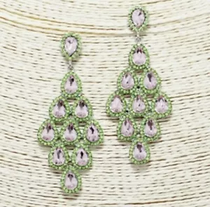 Alpha Kappa Alpha Inspired Womens Pink and Green Marquise Accent Earrings - Picture 1 of 1