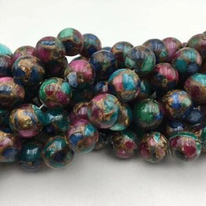 Multi-Color Mosaic Quartz Smooth Round Beads 6mm 8mm 10mm 12mm 15.5" Strand - Picture 1 of 5