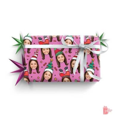 Персонализированный Рождественский Подарок Оберточная Бумага Рулон с Фотографией Вырезанное Лицо Сумасшедший Эльф Крышка - Изображение 1 из 4