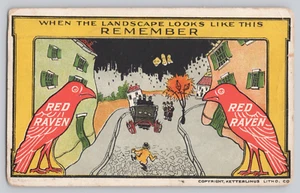 Red Raven Dizzy Landscape Advert Postcard - Hangover Cure - Surreal Comic Art - Picture 1 of 3