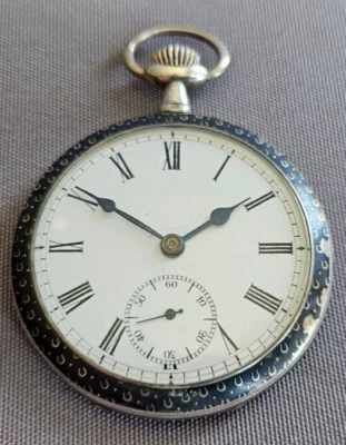 Antike 800er Silber / Niello Taschenuhr um 1900, Ancre None Magnetique 15 Rubis - Bild 1 von 4