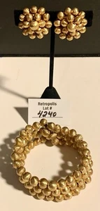 Goldfarbene Cluster Perlen Clip auf Ohrringe & Wickelarmband Set Vintage - Bild 1 von 14