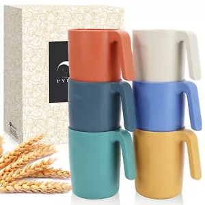 Wheat Straw Cupsmug Set Of 6unbreakable Kids Mugsreusable Plastic Cup With Handl - Picture 1 of 7