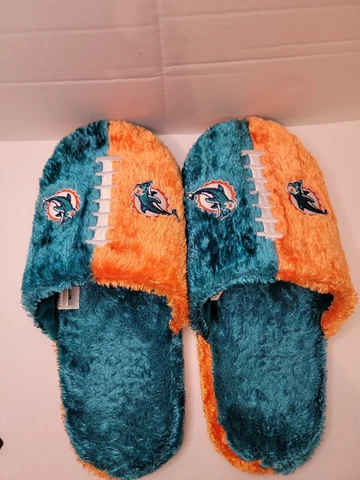 Miami Dolphins Fuzzy Mens House Slippers Football NFL  Logo Laces Out Cover