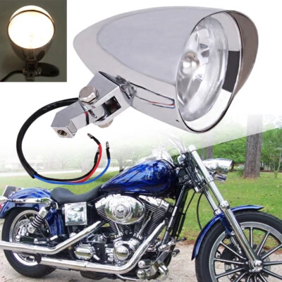 For Harley Softail Dyna Ultima 4 1/2" Chrome Tri Bar Bullet Headlight Head Lamp - Image 1 of 4
