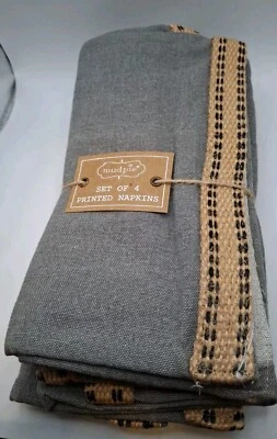 Servilletas MUDPIE (4) GRIS 100% ALGODÓN NUEVAS CON ETIQUETAS Foto 1 de 4