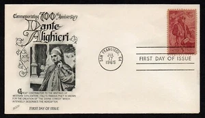 USA, SCOTT # 1268, FLEETWOOD FDC COVER 1965 ITALY'S FAMOUS POET DANTE ALIGHIERI - Picture 1 of 1