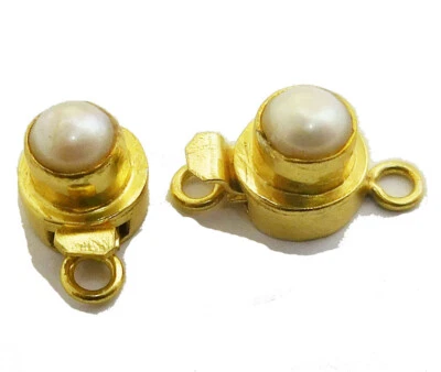 2PCS ROUND PEARL BOX CLASP 1 STRAND 18K GOLD PLATED 751 LFU-350 - Image 1 of 3