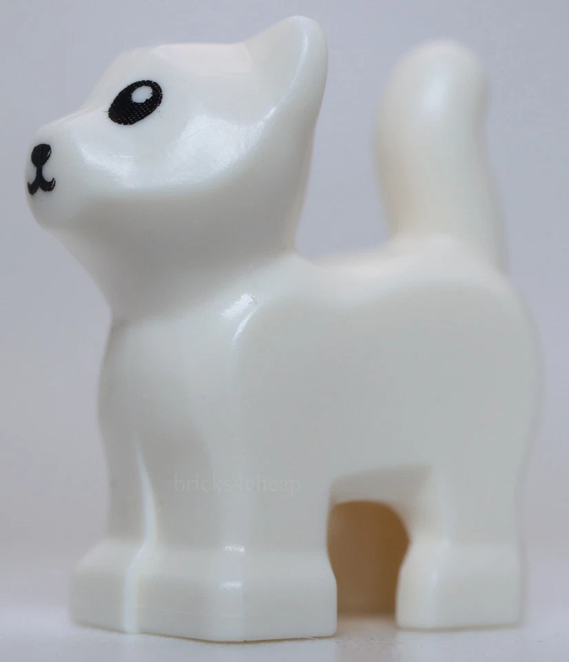 Lego White Cat Baby Kitten Standing with Black Mouth Nose and Eyes Pattern - Image 1 of 1