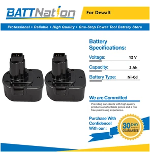 2x 12V 2Ah NiCd Battery for DeWalt DC9071 DW9072 DW9071 DE9075 DE9074 DE9072 - Picture 1 of 5