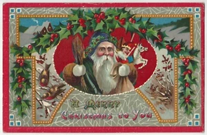 Navidad SANTA CLAUS 1911 - Muy colorido con borde de acebo - Postal de saludo - Imagen 1 de 2