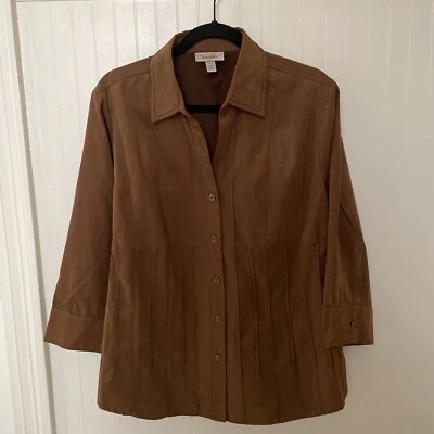 Costuras de gamuza marrón estilo occidental Dressbarn 14/16 (1X) manga larga Foto 1 de 4