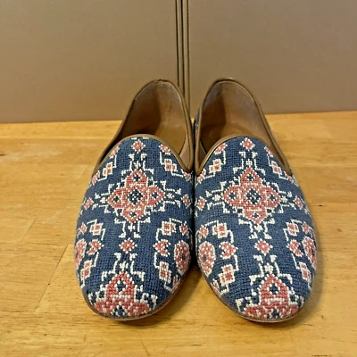 Zapatos Mocasines Zalo Azteca Tapiz Punta de Aguja Cosidos Planos Sin Cordones Mujer Talla 7.5M Foto 1 de 4