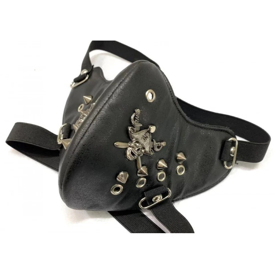 Men's Leather Punk Face Mask Skull Halloween Costume Masquerade Mask [Black] - Image 1 of 1