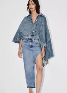 ZARA NUOVO MANTELLO DENIM ASIMMETRICO DONNA ZW BLU MEDIO TAGLIA UNICA M NUOVO CON ETICHETTE 6186/051 - Foto 1 di 9