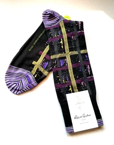 Robert Graham Men Dress Socks Peruvian Pima Cotton KEATON Black abstract panes - Picture 1 of 8