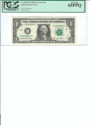 2003 $1 FRN FR1930-C* PCGS 65 Gem PPQ, Philadelphia * Note S/N C00008653*!!! - Image 1 of 2