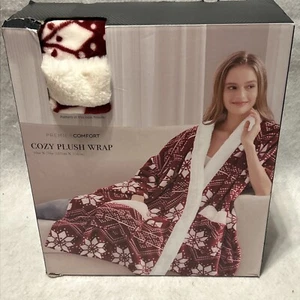 Premier Comfort gemütliches Plüsch rot/weiß bedrucktes Halstuch 50 Zoll x 70 Zoll, neu sm. kartonschaden - Bild 1 von 4