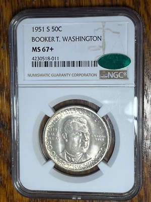 1951-S 50c BTW Booker T Washington Half Dollar NGC MS67+, CAC! Key date in MS67+ - Image 1 of 4