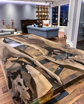 60" x 30" Live Edge Walnut Epoxy Dining Table | Custom Handmade Resin River Top - Image 1 of 4